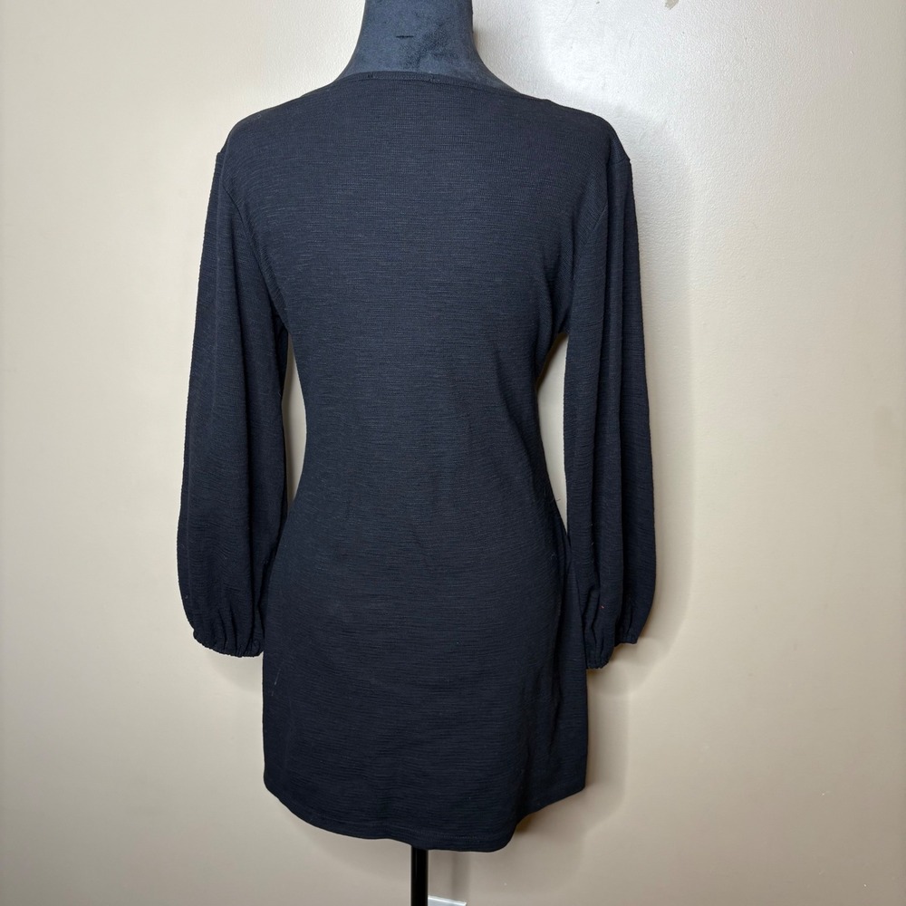 R Vivimos Black Textured Tie Waist Long Sleeve Mini Dress Women Size L 12 14 - Picture 6 of 7